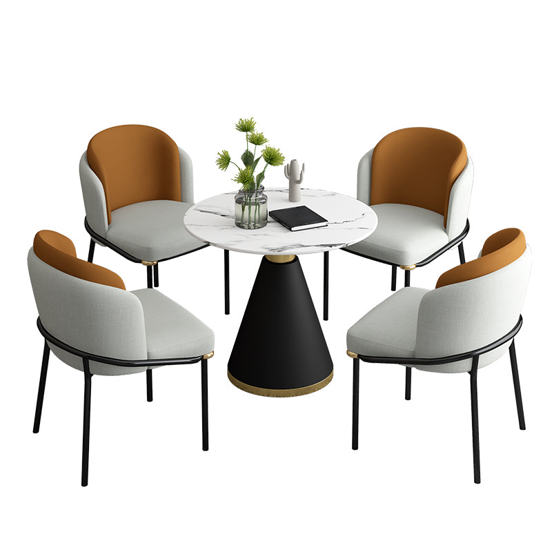 Glam Round Dinette Set 1/2/4/5 Pieces Black Dining Table Set with White Sintered Stone Top