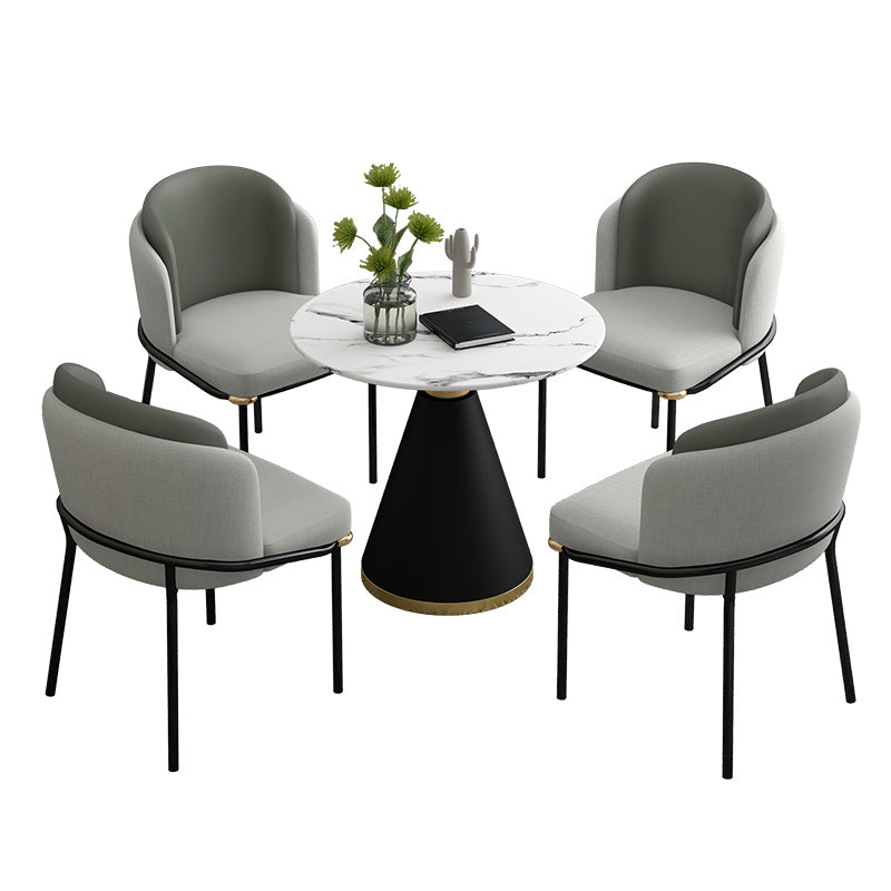 Glam Round Dinette Set 1/2/4/5 Pieces Black Dining Table Set with White Sintered Stone Top