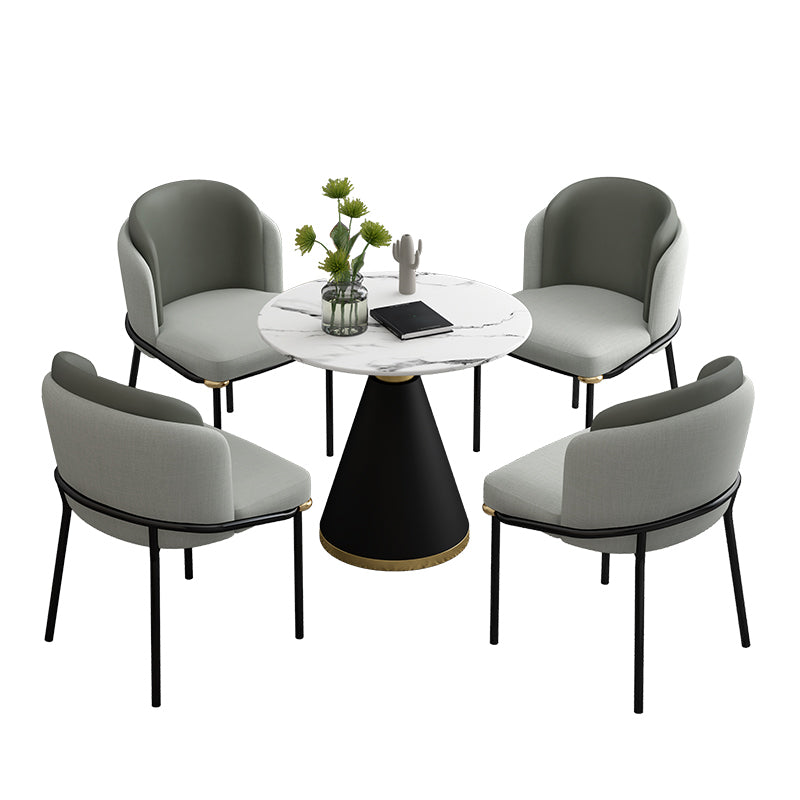 Glam Round Dinette Set 1/2/4/5 Pieces Black Dining Table Set with White Sintered Stone Top