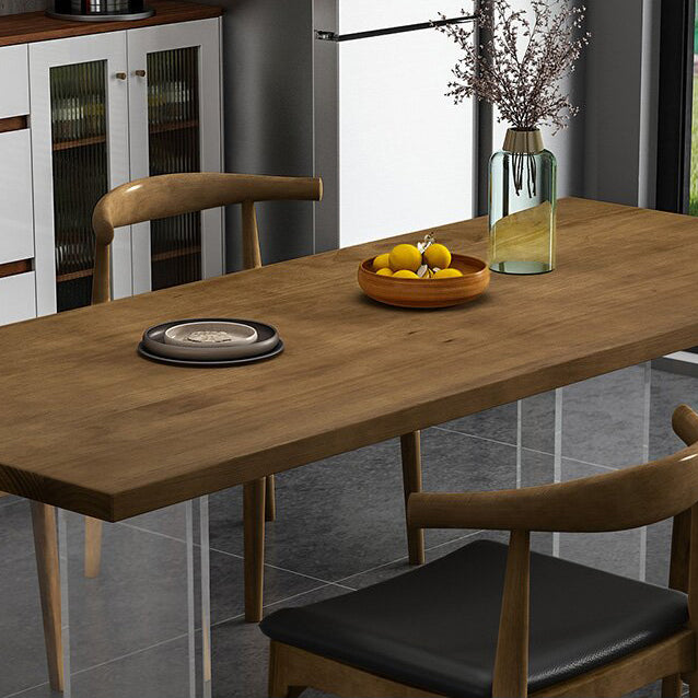 Modern Rectangle Dinette Set 1/4/5 Pieces Brown Pine Wood Dining Table Set