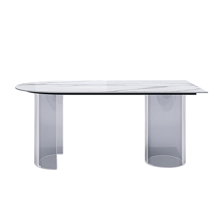 Sintered Stone Top Dining Table Modern White Table with Acrylic Double Pedestal
