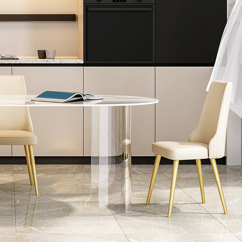 Sintered Stone Top Dining Table Modern White Table with Acrylic Double Pedestal