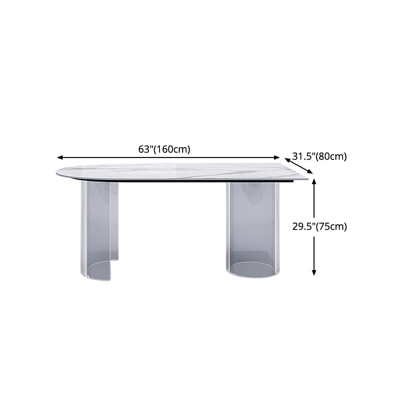 Sintered Stone Top Dining Table Modern White Table with Acrylic Double Pedestal