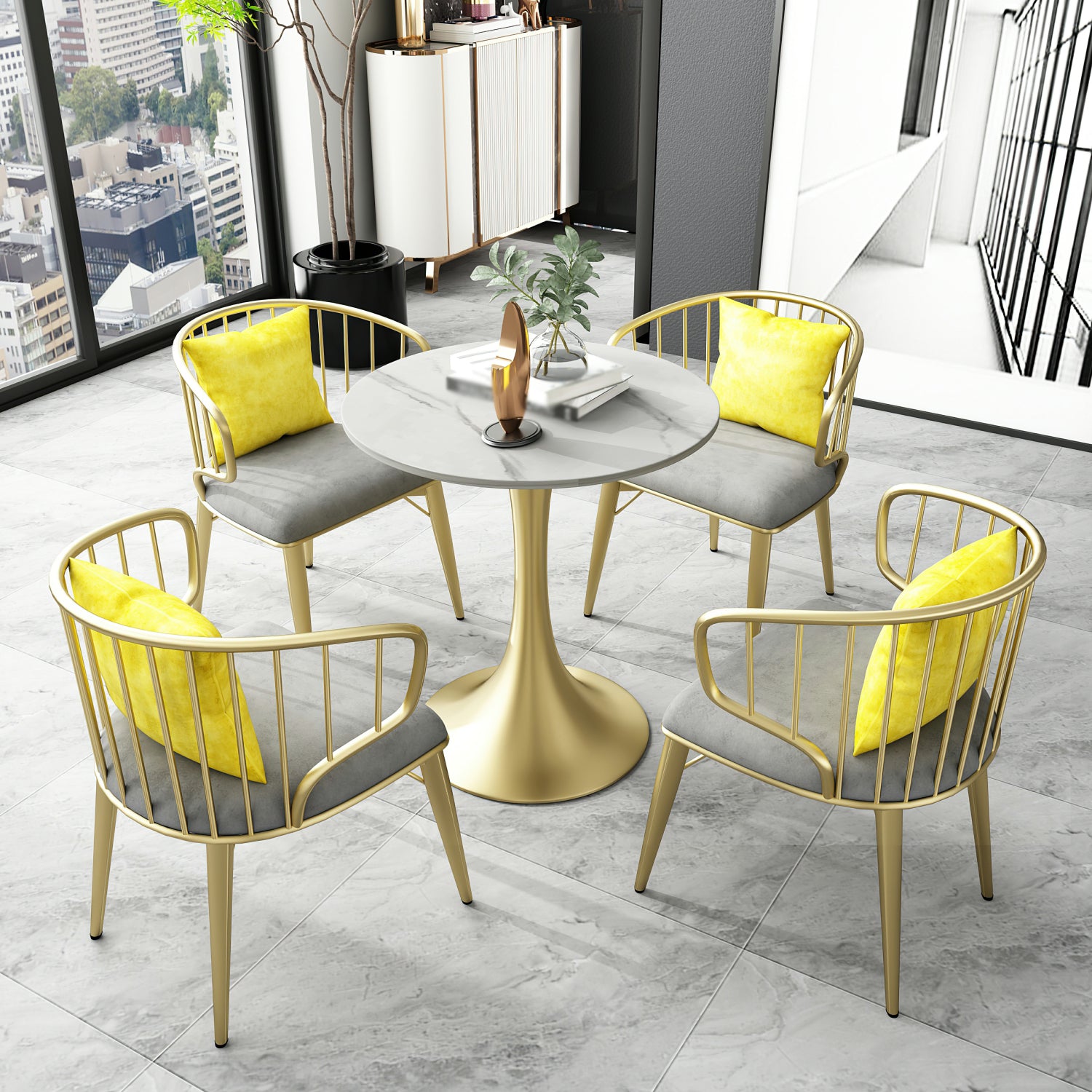Round Luxury Dining Table White Fixed Table with Sintered Stone