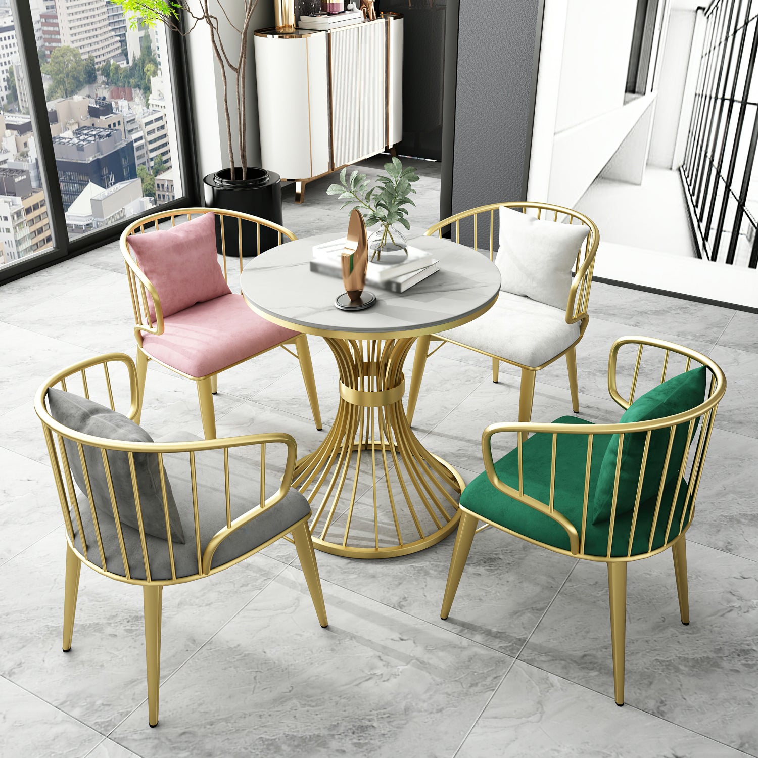 Round Luxury Dining Table White Fixed Table with Sintered Stone