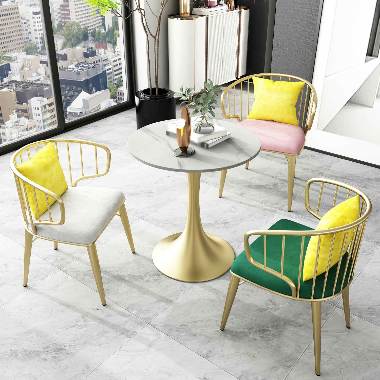 Round Luxury Dining Table White Fixed Table with Sintered Stone