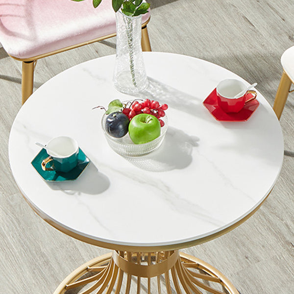 Round Luxury Dining Table White Fixed Table with Sintered Stone