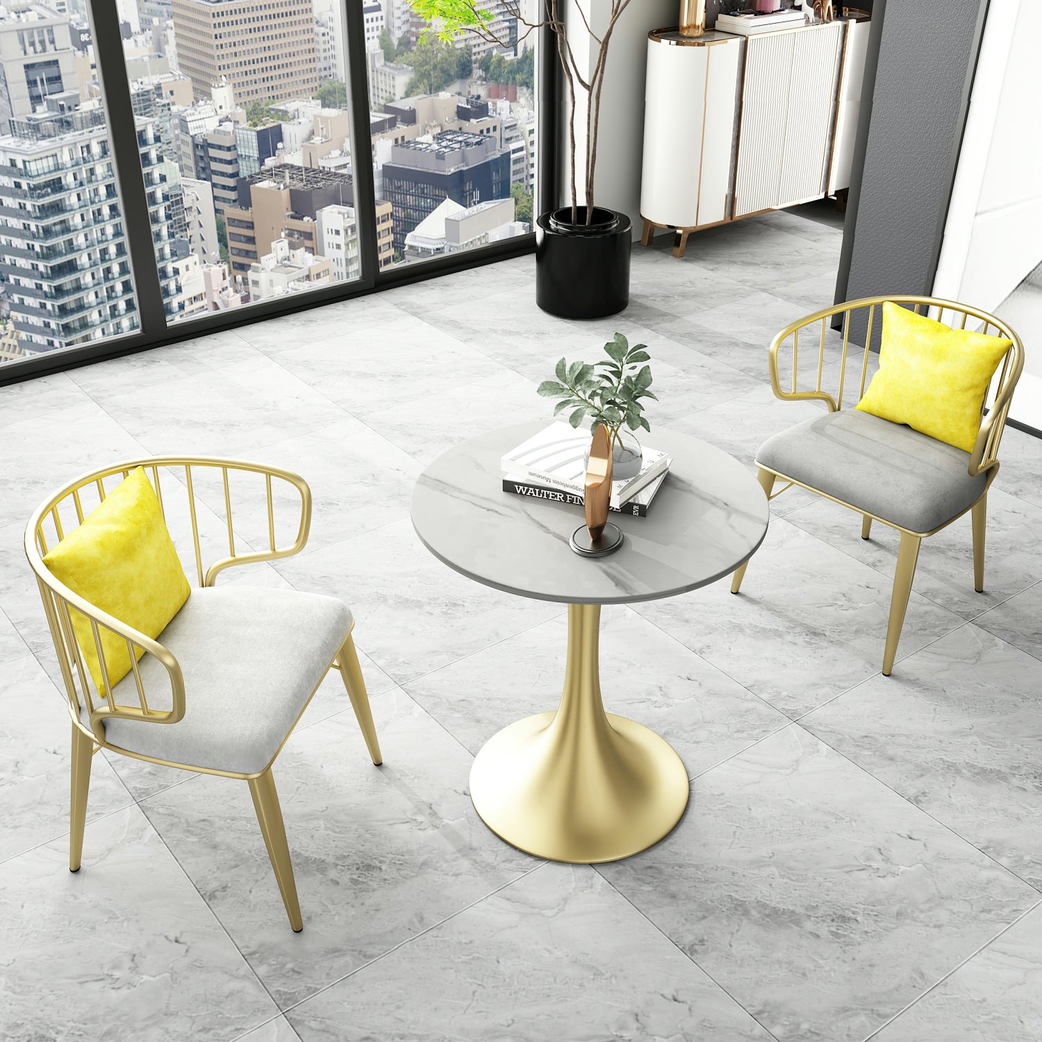 Round Luxury Dining Table White Fixed Table with Sintered Stone