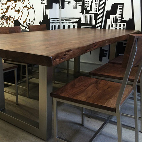 Rectangle Sled Base Industrial Table Wood Color Fixed Table with Solid Wood