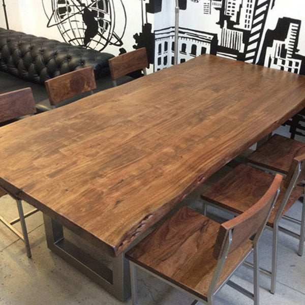 Rectangle Sled Base Industrial Table Wood Color Fixed Table with Solid Wood
