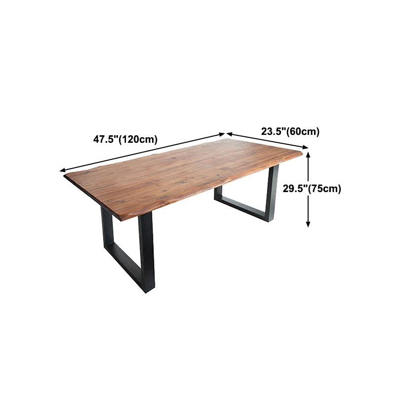 Rectangle Sled Base Industrial Table Wood Color Fixed Table with Solid Wood