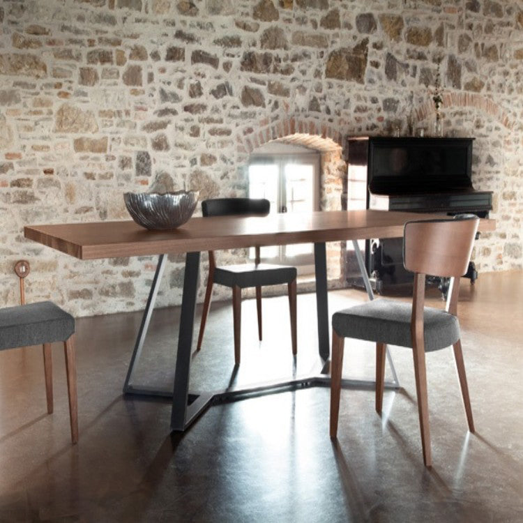 Rectangle Industrial Dining Table Trestle Base Fixed Table with Solid Wood