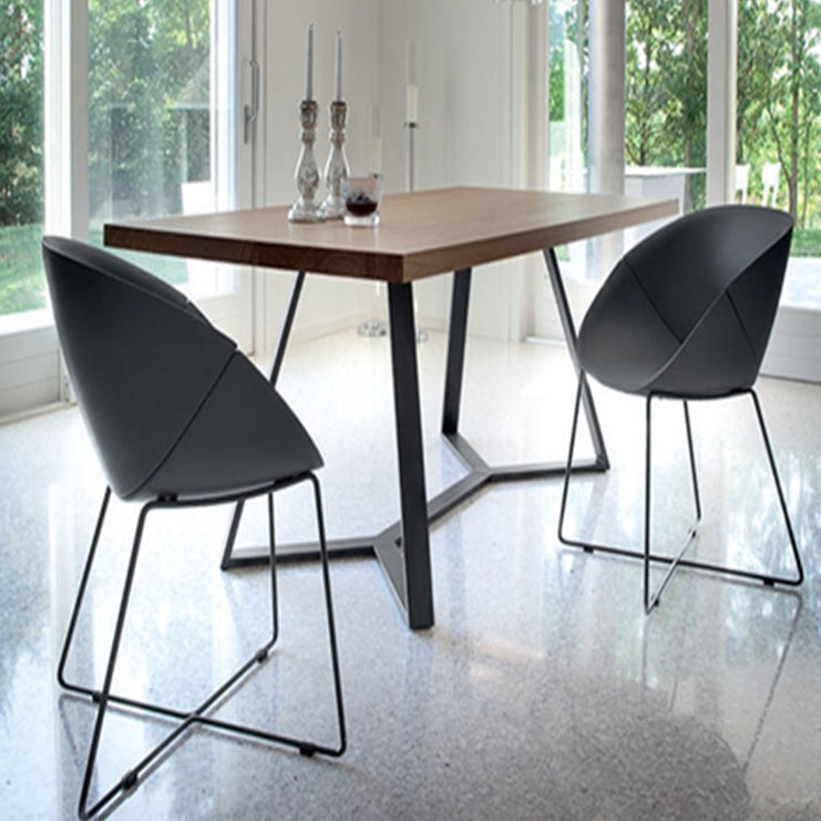 Rectangle Industrial Dining Table Trestle Base Fixed Table with Solid Wood