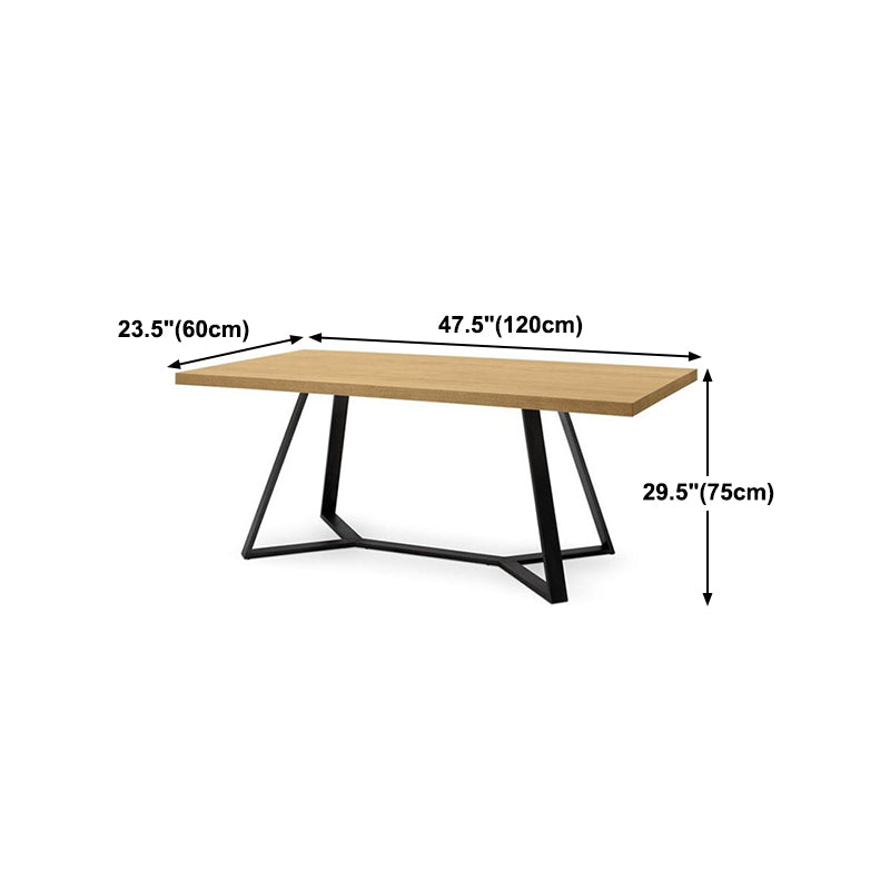 Rectangle Industrial Dining Table Trestle Base Fixed Table with Solid Wood