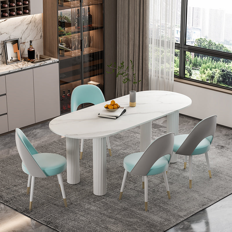 Sintered Stone Dining Table Modern White Top Table with Wooden Base