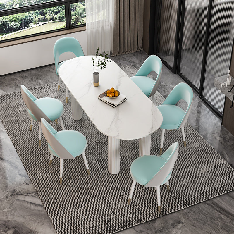 Sintered Stone Dining Table Modern White Top Table with Wooden Base