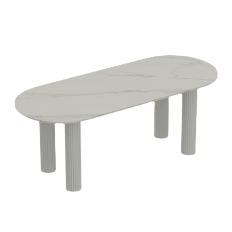 Sintered Stone Dining Table Modern White Top Table with Wooden Base