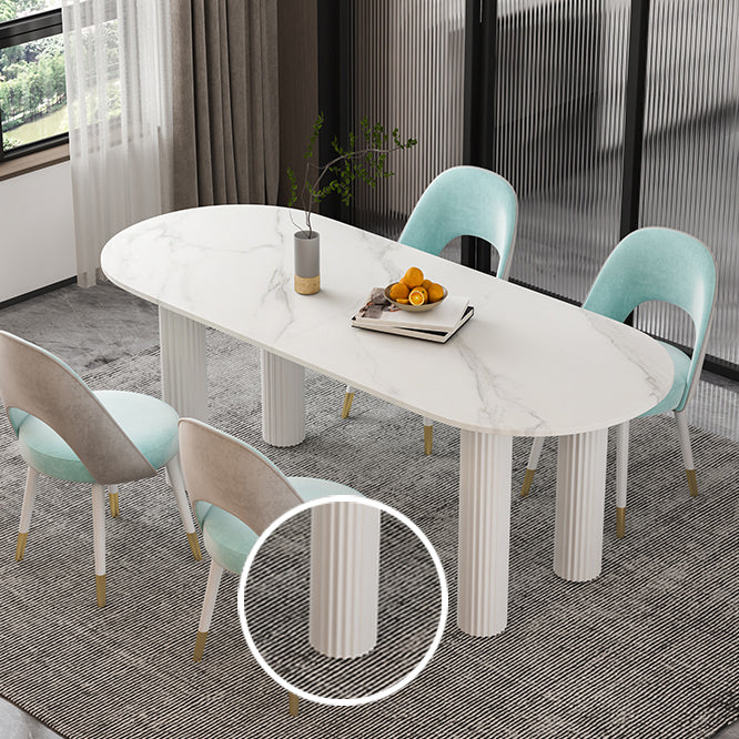 Sintered Stone Dining Table Modern White Top Table with Wooden Base