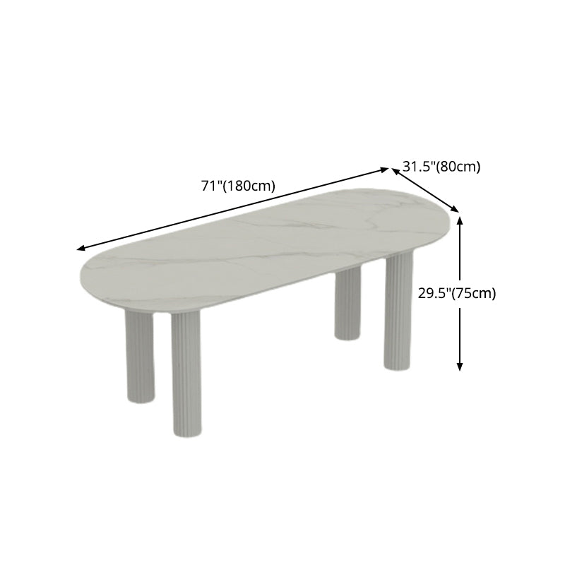 Sintered Stone Dining Table Modern White Top Table with Wooden Base