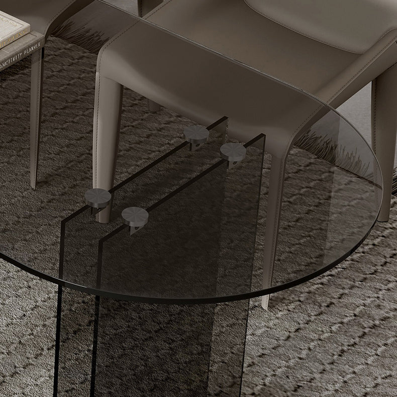 Glass Contemporary Free Form Dining Table Clear Glass Table with Double Pedestal