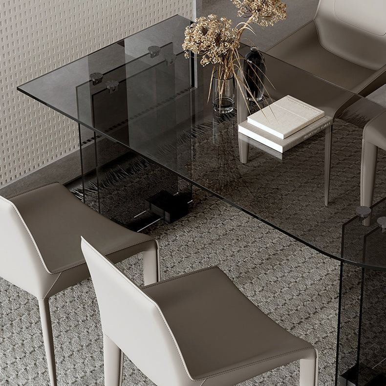 Glass Contemporary Free Form Dining Table Clear Glass Table with Double Pedestal