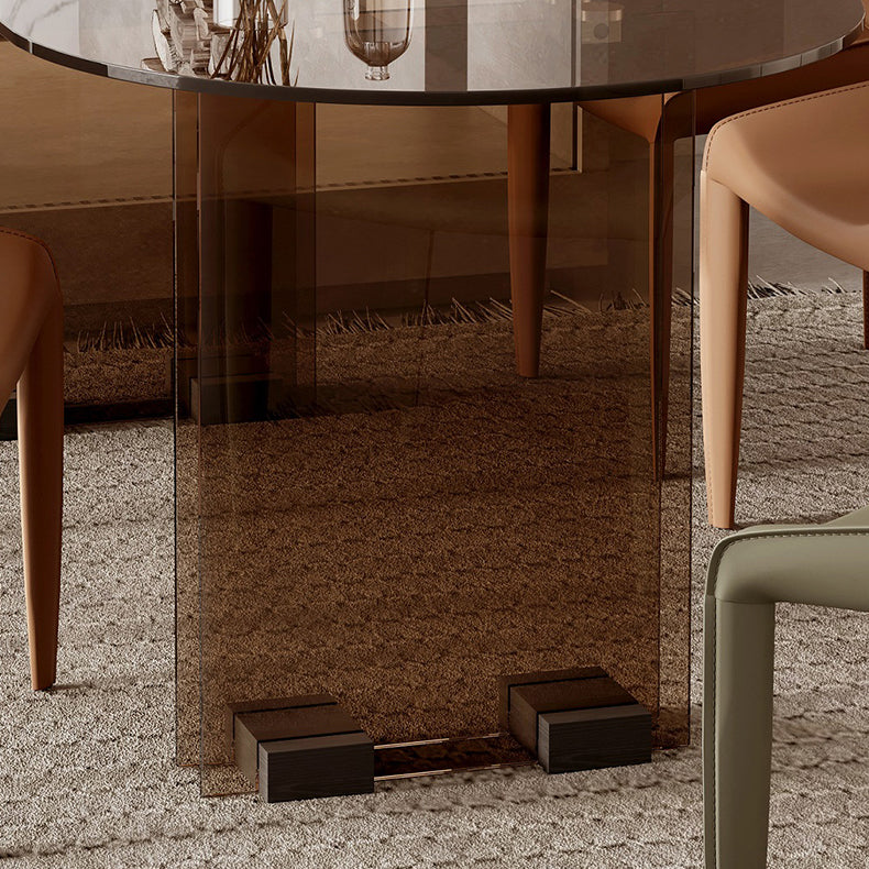 Glass Contemporary Free Form Dining Table Clear Glass Table with Double Pedestal