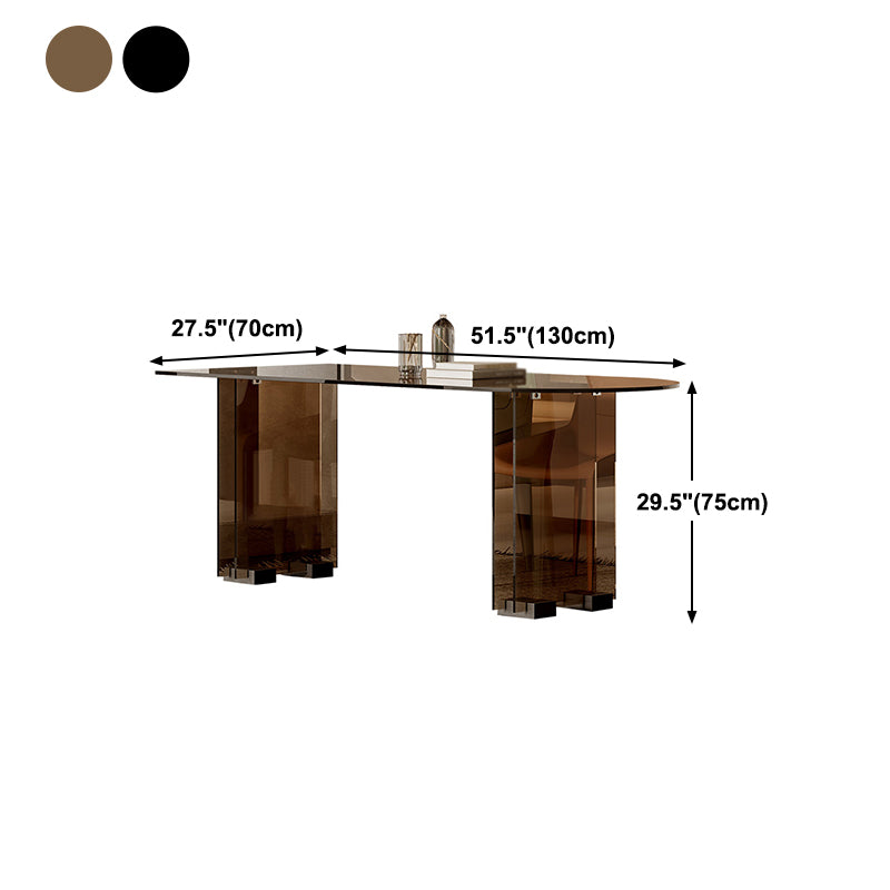 Glass Contemporary Free Form Dining Table Clear Glass Table with Double Pedestal
