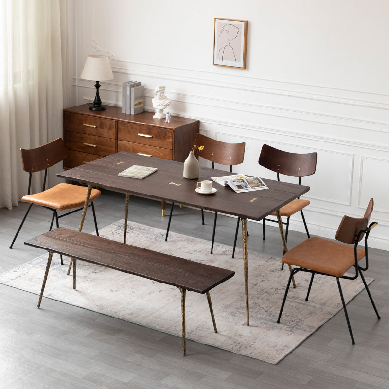 Rectangle Wood Color Dining Table Oak Solid Wood Table Luxury with 4 Legs