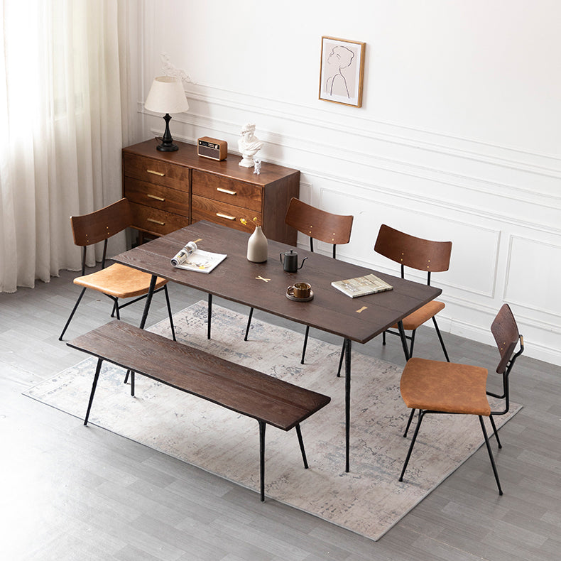 Rectangle Wood Color Dining Table Oak Solid Wood Table Luxury with 4 Legs