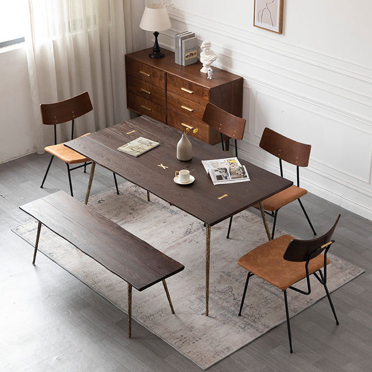 Rectangle Wood Color Dining Table Oak Solid Wood Table Luxury with 4 Legs