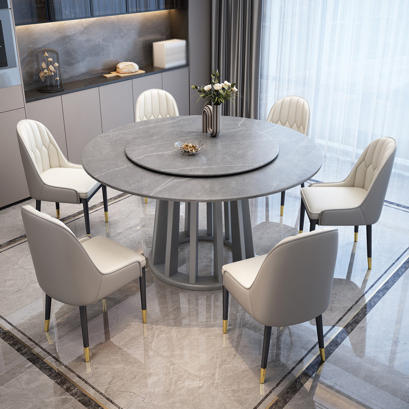 Contemporary Round Stone Table Standard Height Dining Table with Pedestal Base