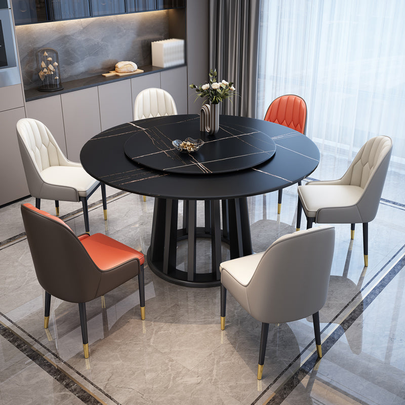 Contemporary Round Stone Table Standard Height Dining Table with Pedestal Base