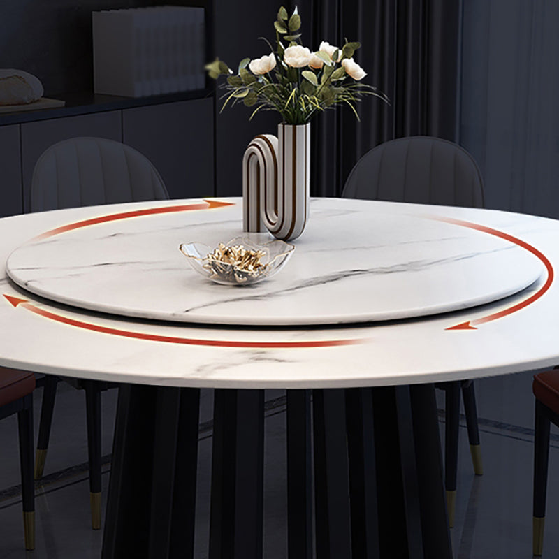 Contemporary Round Stone Table Standard Height Dining Table with Pedestal Base