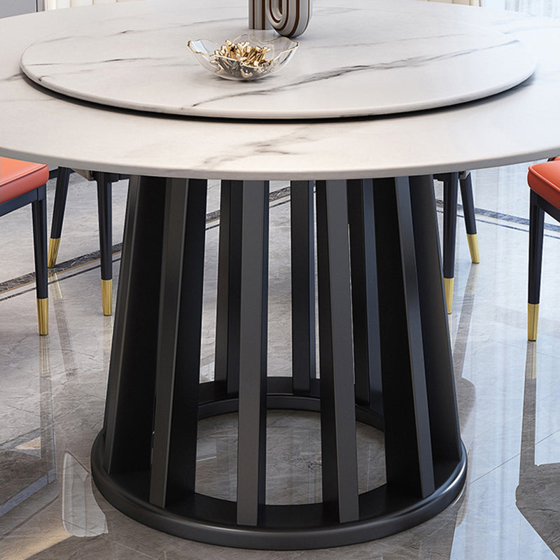 Contemporary Round Stone Table Standard Height Dining Table with Pedestal Base