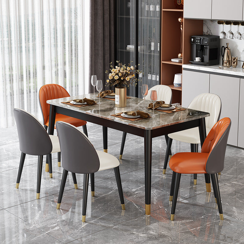 Stone Top Dining Table Rectangle Contemporary Table with 4 Black Legs
