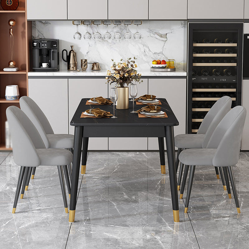 Stone Top Dining Table Rectangle Contemporary Table with 4 Black Legs