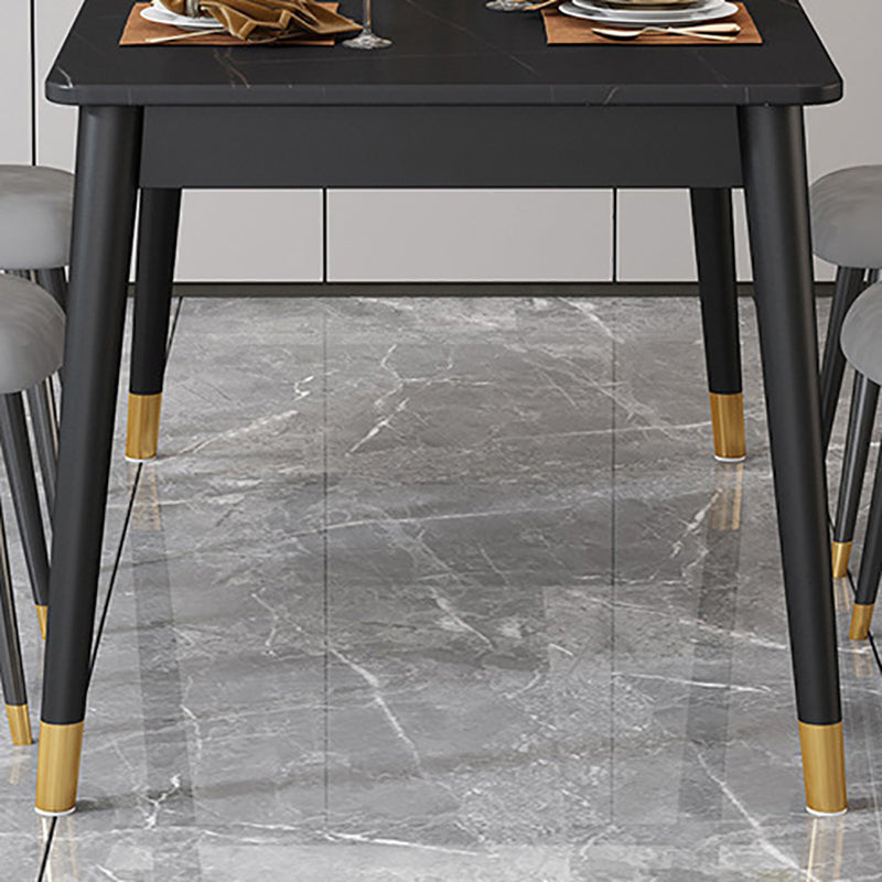 Stone Top Dining Table Rectangle Contemporary Table with 4 Black Legs