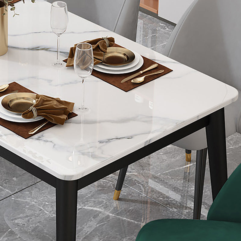 Stone Top Dining Table Rectangle Contemporary Table with 4 Black Legs