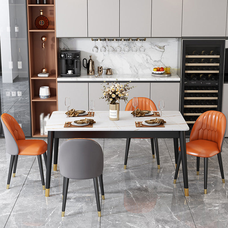 Stone Top Dining Table Rectangle Contemporary Table with 4 Black Legs
