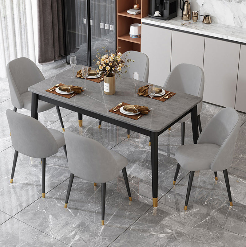 Stone Top Dining Table Rectangle Contemporary Table with 4 Black Legs
