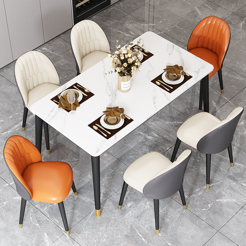 Stone Top Dining Table Rectangle Contemporary Table with 4 Black Legs