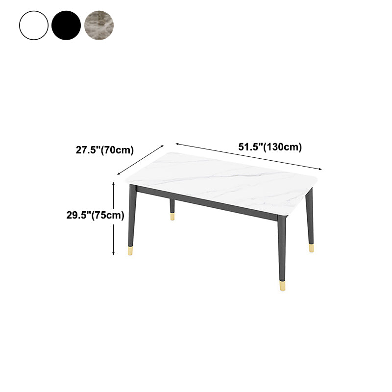 Stone Top Dining Table Rectangle Contemporary Table with 4 Black Legs