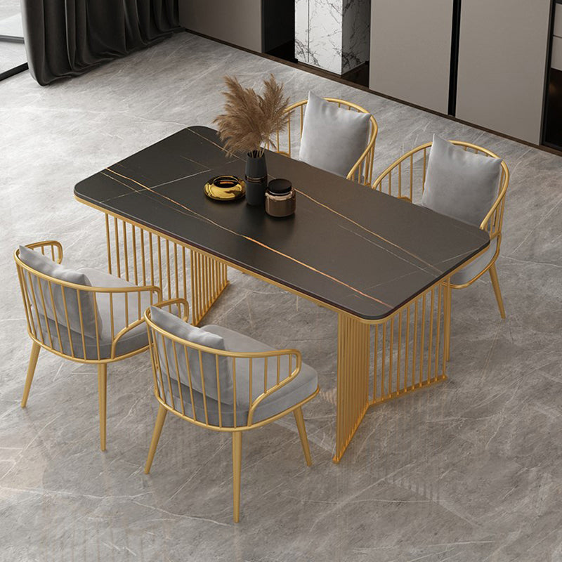 Rectangle Stone Dining table Gold Frame Traditional Luxury Double Pedestal Table