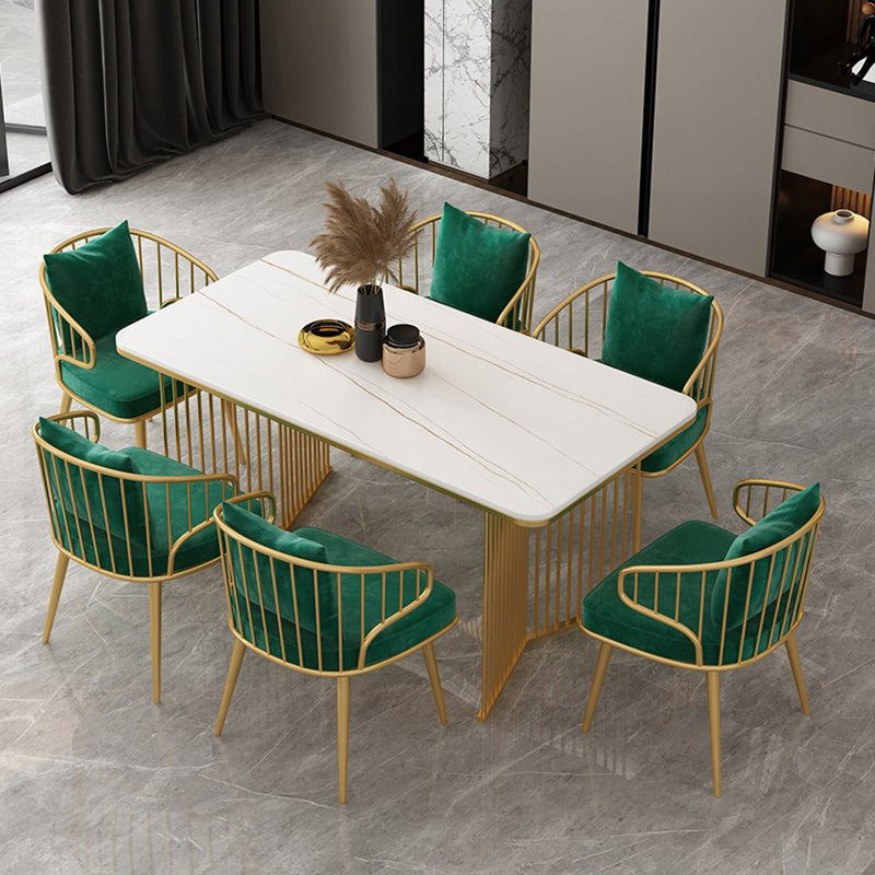 Rectangle Stone Dining table Gold Frame Traditional Luxury Double Pedestal Table