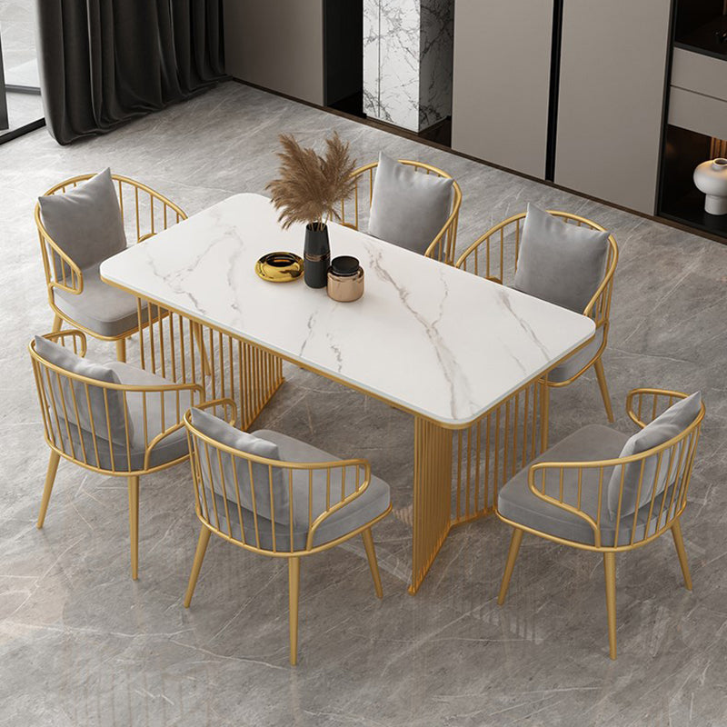 Rectangle Stone Dining table Gold Frame Traditional Luxury Double Pedestal Table