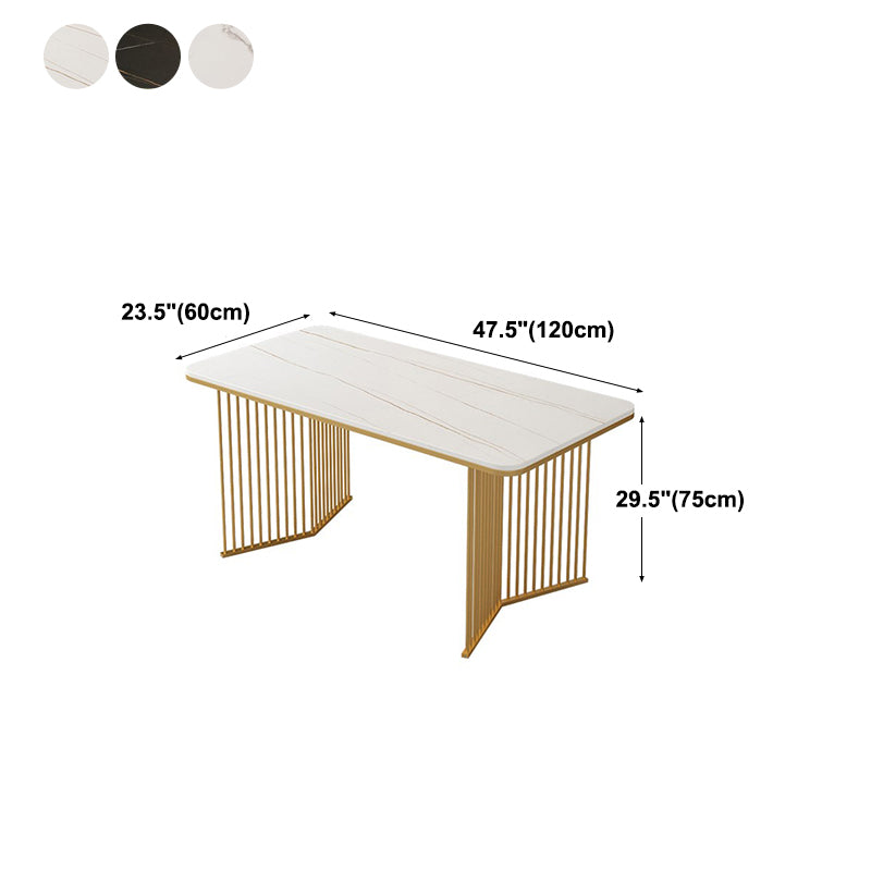 Rectangle Stone Dining table Gold Frame Traditional Luxury Double Pedestal Table
