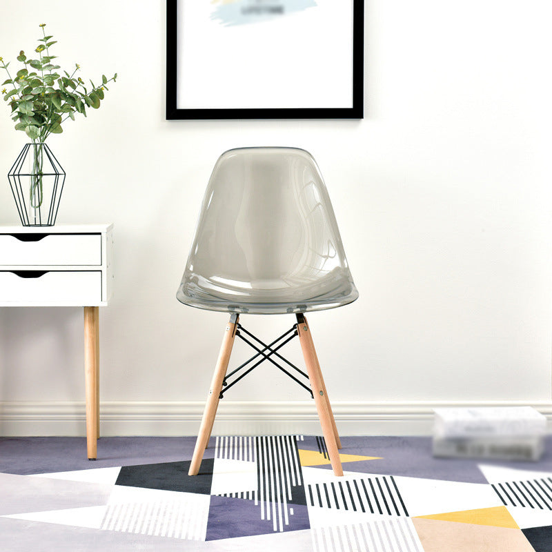 Scandinavian Plastic Dining Room Side Chair Solid Back Chair with Wood Legs