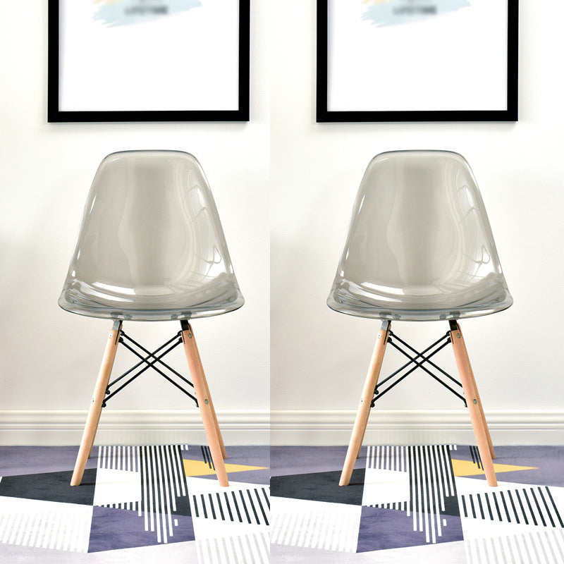 Scandinavian Plastic Dining Room Side Chair Solid Back Chair with Wood Legs