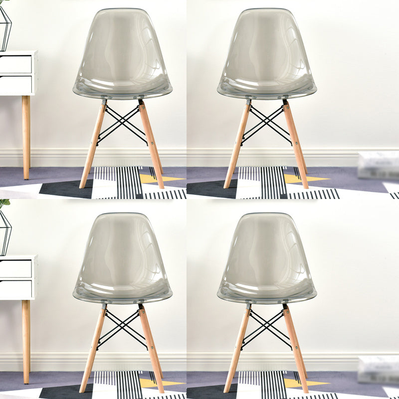 Scandinavian Plastic Dining Room Side Chair Solid Back Chair with Wood Legs