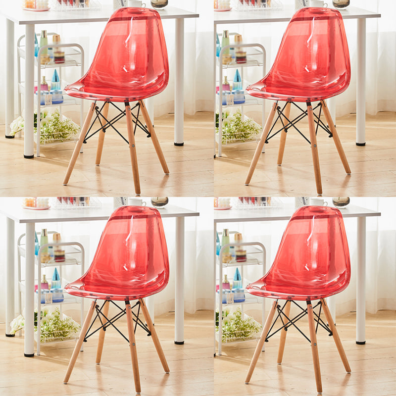 Scandinavian Plastic Dining Room Side Chair Solid Back Chair with Wood Legs